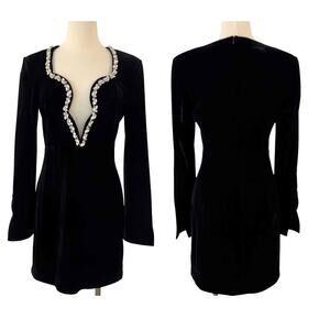 Bardot Anthropologie Audrina Rhinestone Crystal Velvet Mini Dress Black 6 NWT